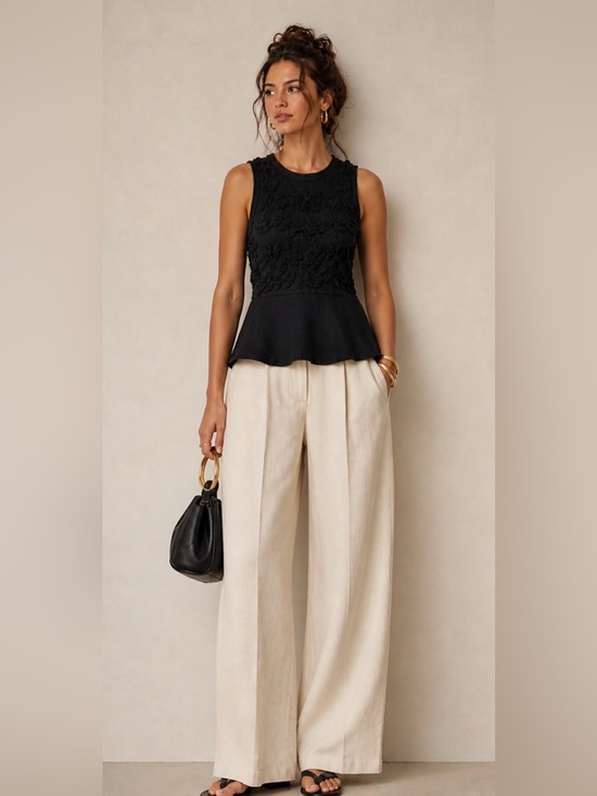 Zara Tops - Zara Black Floral Appliqué Sleeveless Peplum Top